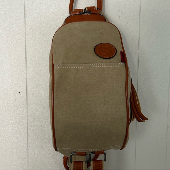 Oris Canvas & Leather Sling Backpack Crossbody Bag Utility Travel sling bag - Picture 6 of 13